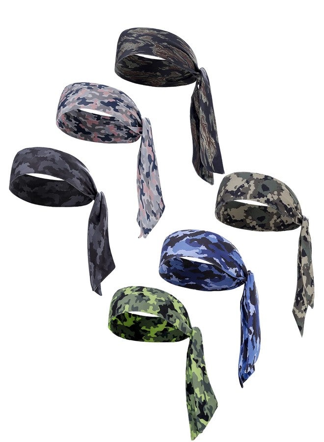 ONEYE 6 Pieces Head Tie Headbands for Men Women Sport Tie Back Bandanas Camo Hair Band Athletic Sweatbands for Tennis Running Ninja Karate Basketball - Image 1